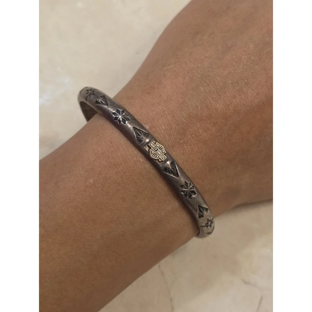 Vintage Sterling Silver 14k Navajo Harley Davidson Cuff Bracelet 6.75